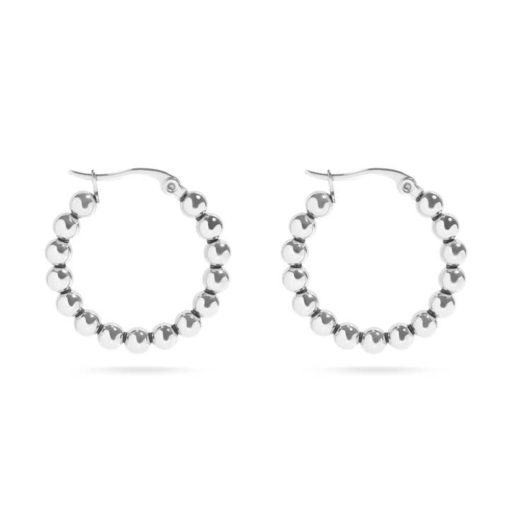 WJW - Wholesale Hoop Earrings - 18K Gold PVD Stainless Steel Circle Ball Hoop Earrings