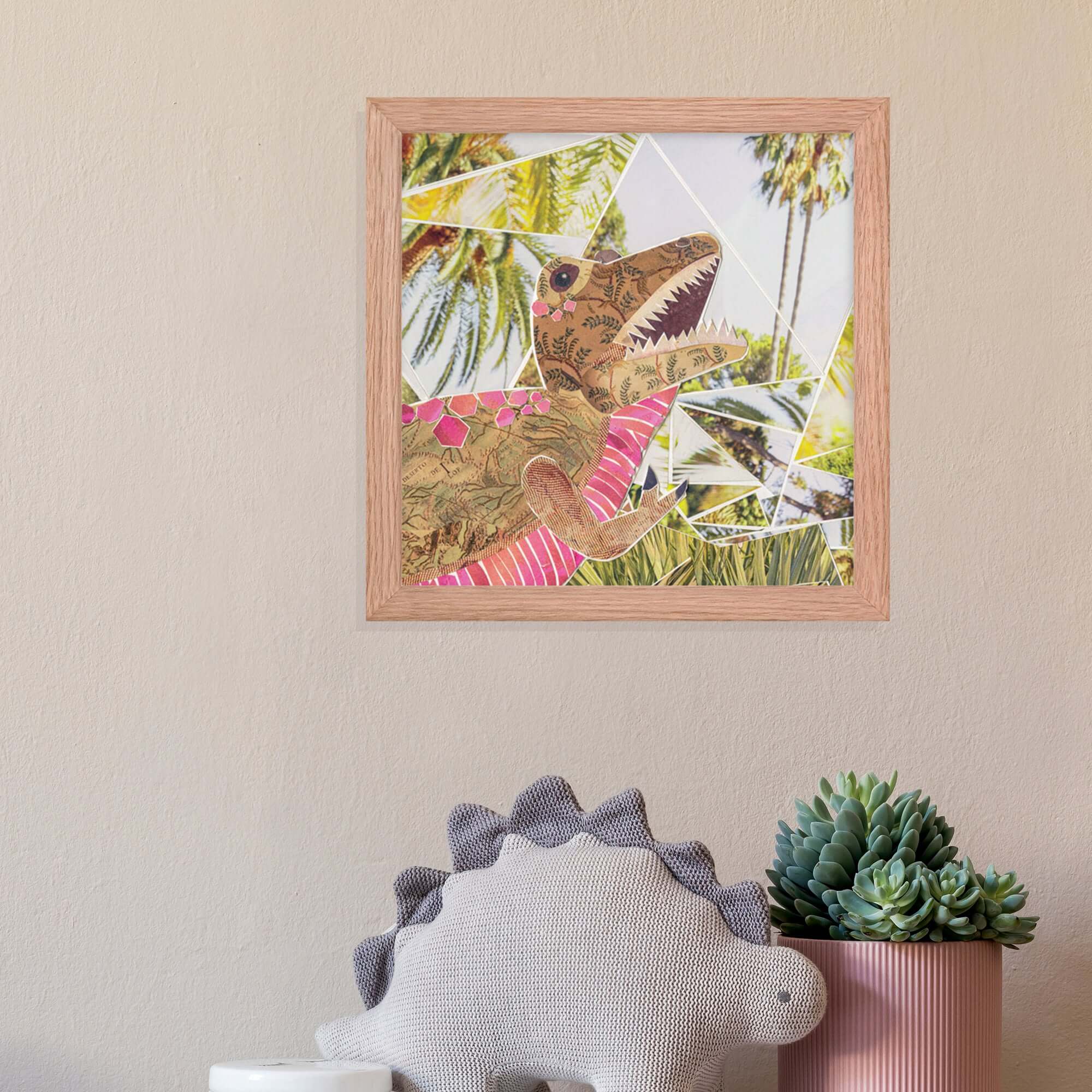 more the merrlier - Wholesale Art Print - T-rex Dinosaur Framed Collage Art Nursery Print1