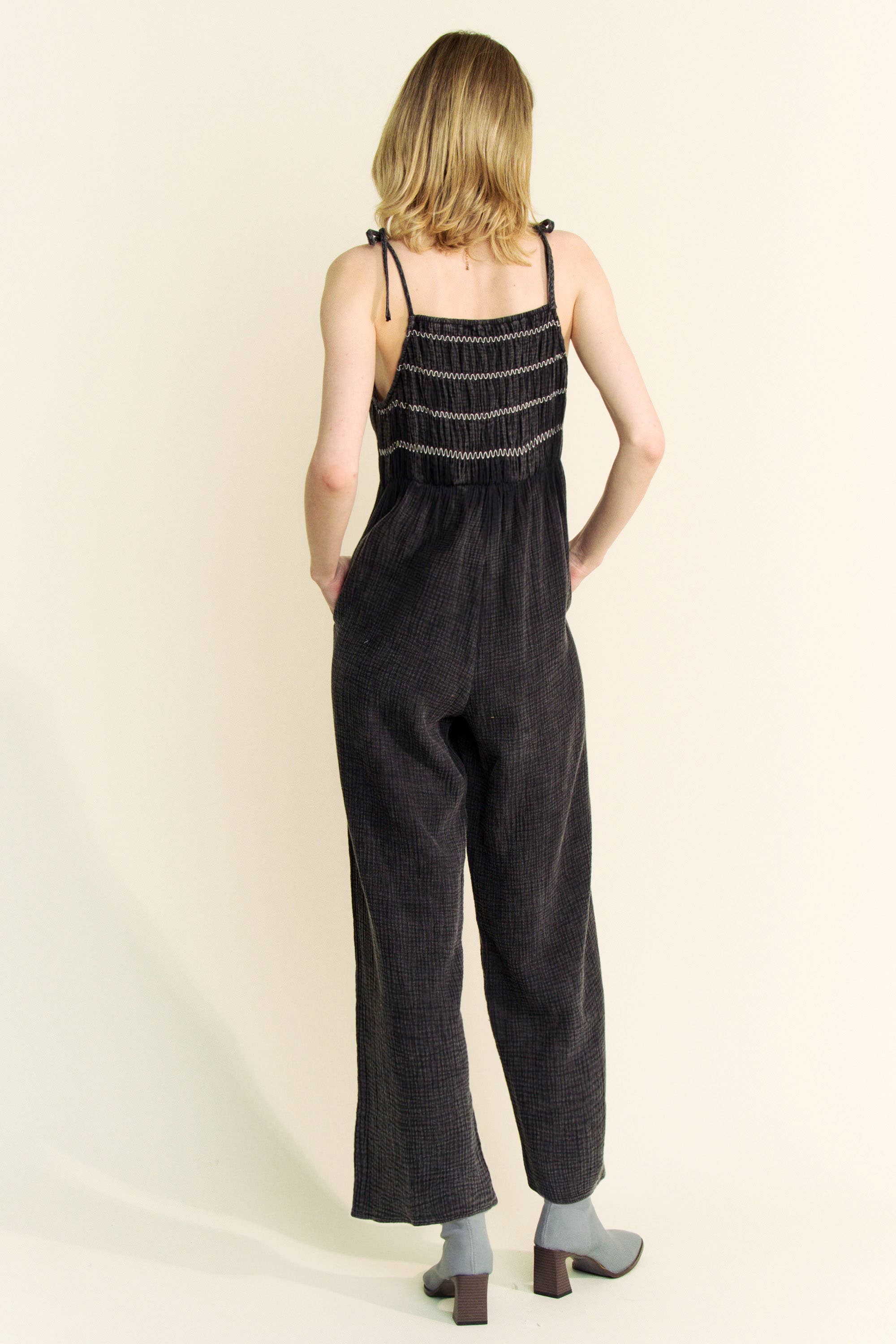 Davi & Dani - Wholesale Jumpsuit - Women's - GARMENT WASHED MULTI SMOCKED TIE STRAPS JUMPSUIT6