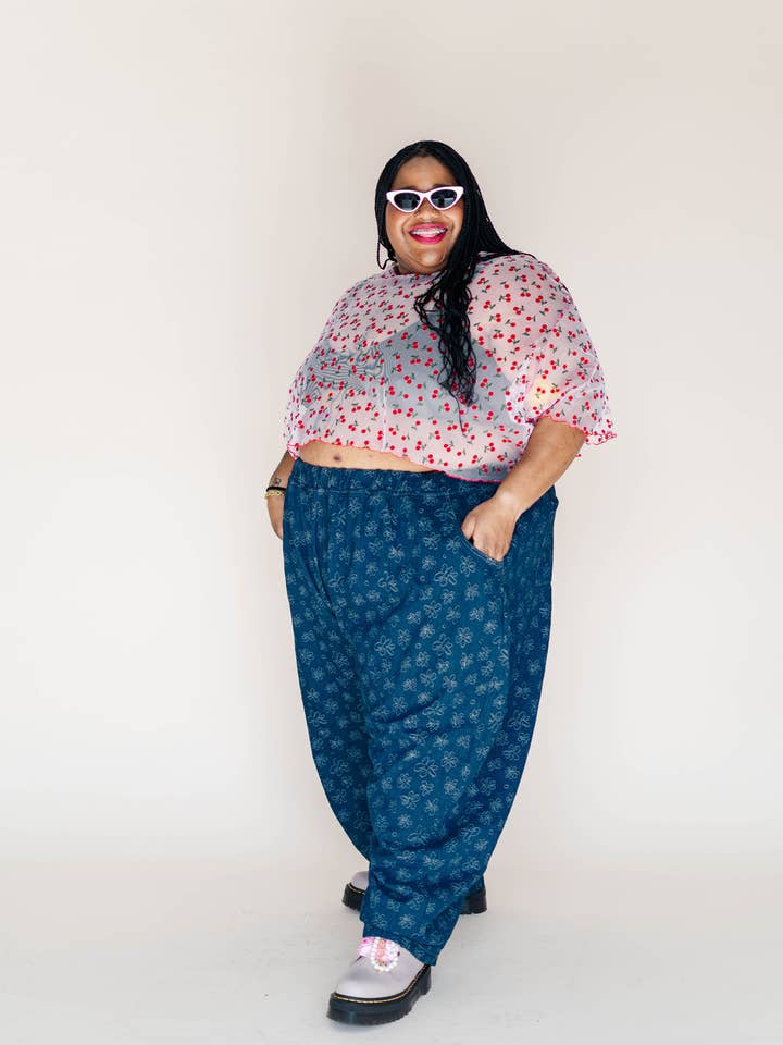 Nettle Studios - Wholesale Pants - Unisex - Size Inclusive Gender Neutral Dark Daisy Denim Balloon Pant9