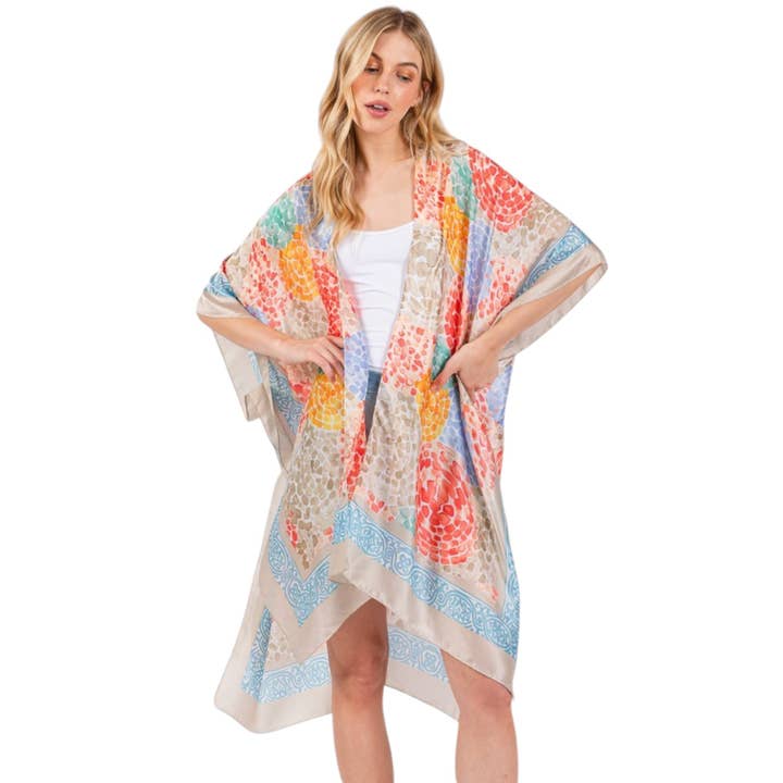 Kimono léger en soie à imprimé abstrait pour la vente par LA Jewelry Plaza
