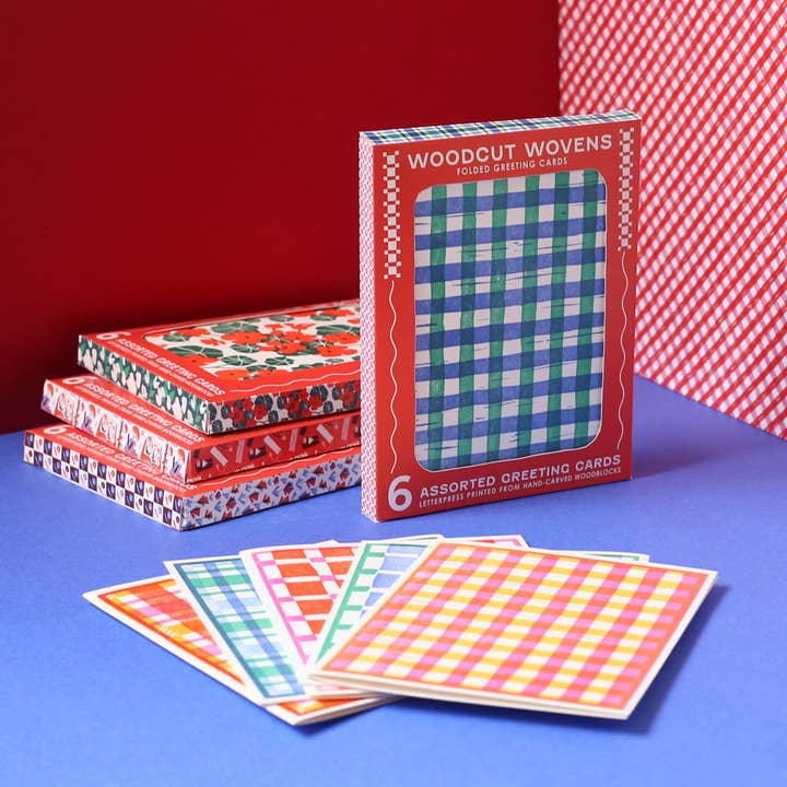 Heartell Press – wholesale Stationery/notecard set – Woodcut Wovens Assorted Letterpress Cards Set8