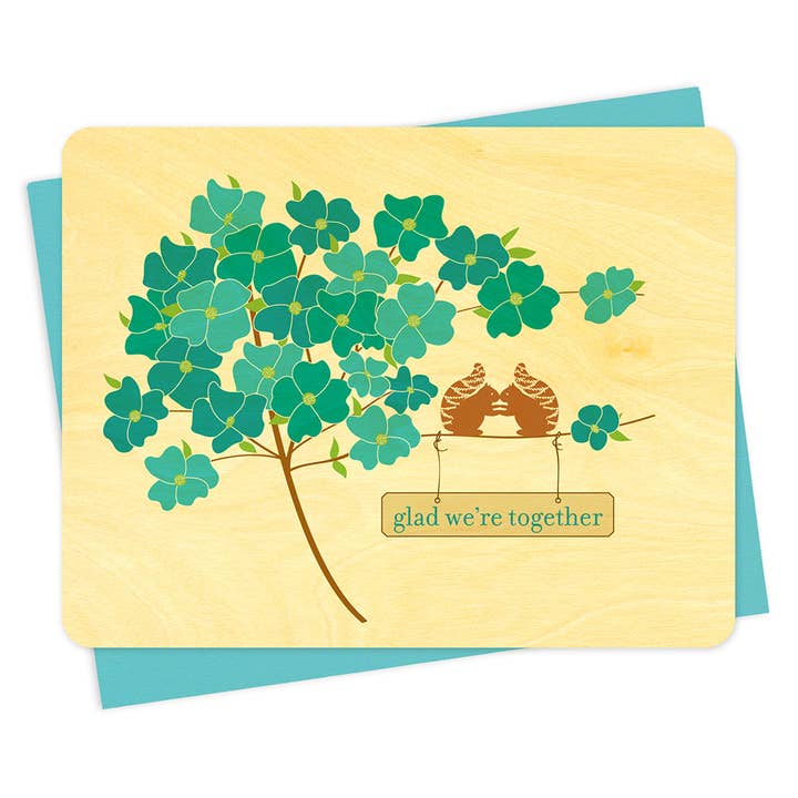Carte d'amour en bois Blue Flower Squirrels pour la vente par Night Owl Paper Goods
