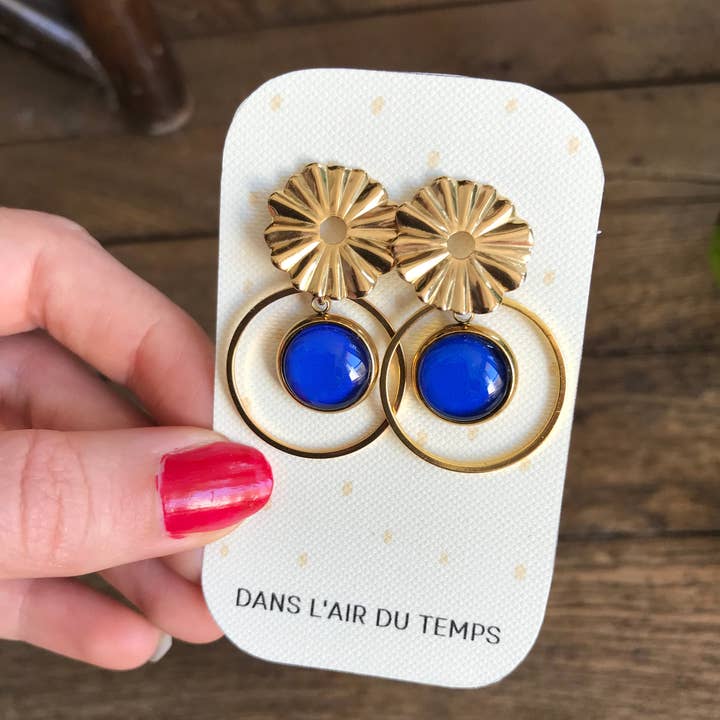 Dans l'Air du Temps Bijoux - Vendita all'ingrosso Orecchini pendenti - Orecchini boho blu elettrico con finitura dorata o argentata