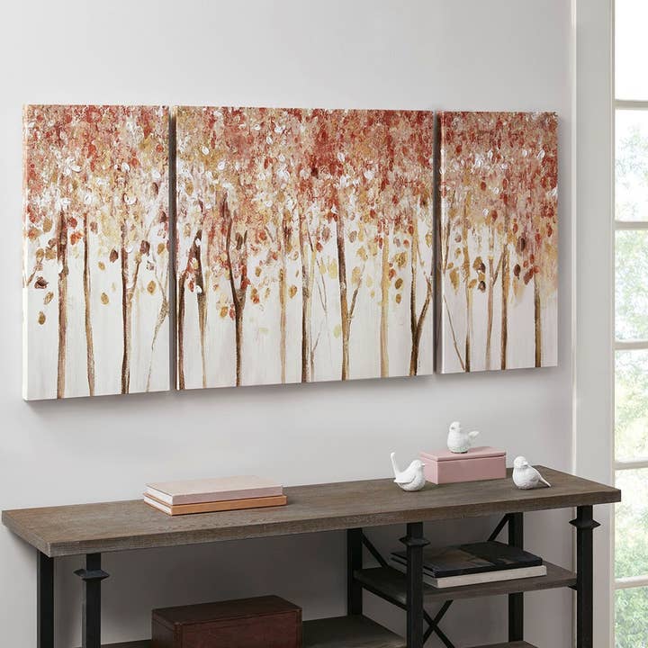 Hand-Embellished Autumn Forest Wall Decor Canvas Art for wholesale by Olliix