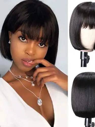 bob peruk med lugg brasilianskt hår, 3 färger färg 1b, 1b/27, honungsblond för wholesale av Queenshopbeauty