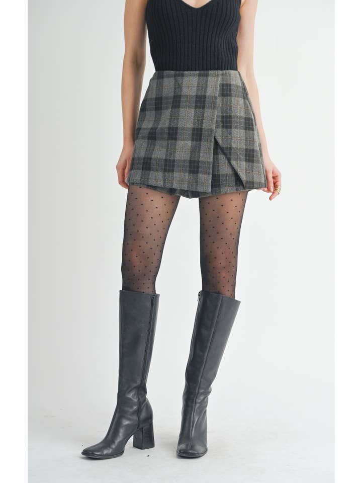 Sage The Label - Wholesale Skort - Women's - Bold Move Overlap Skort: CHARCOAL MULTI