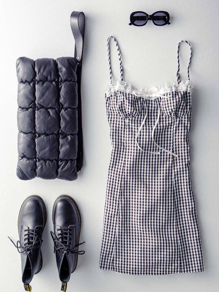 Sweetheart Gingham Mini Dress with Tie Front Detail for wholesale by Urban Daizy
