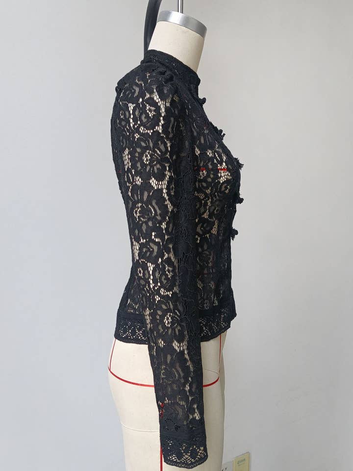 Rosa Clothing - Wholesale Blouse - Women's - Floral lace Chinese buttons blouse long sleeve shirt11