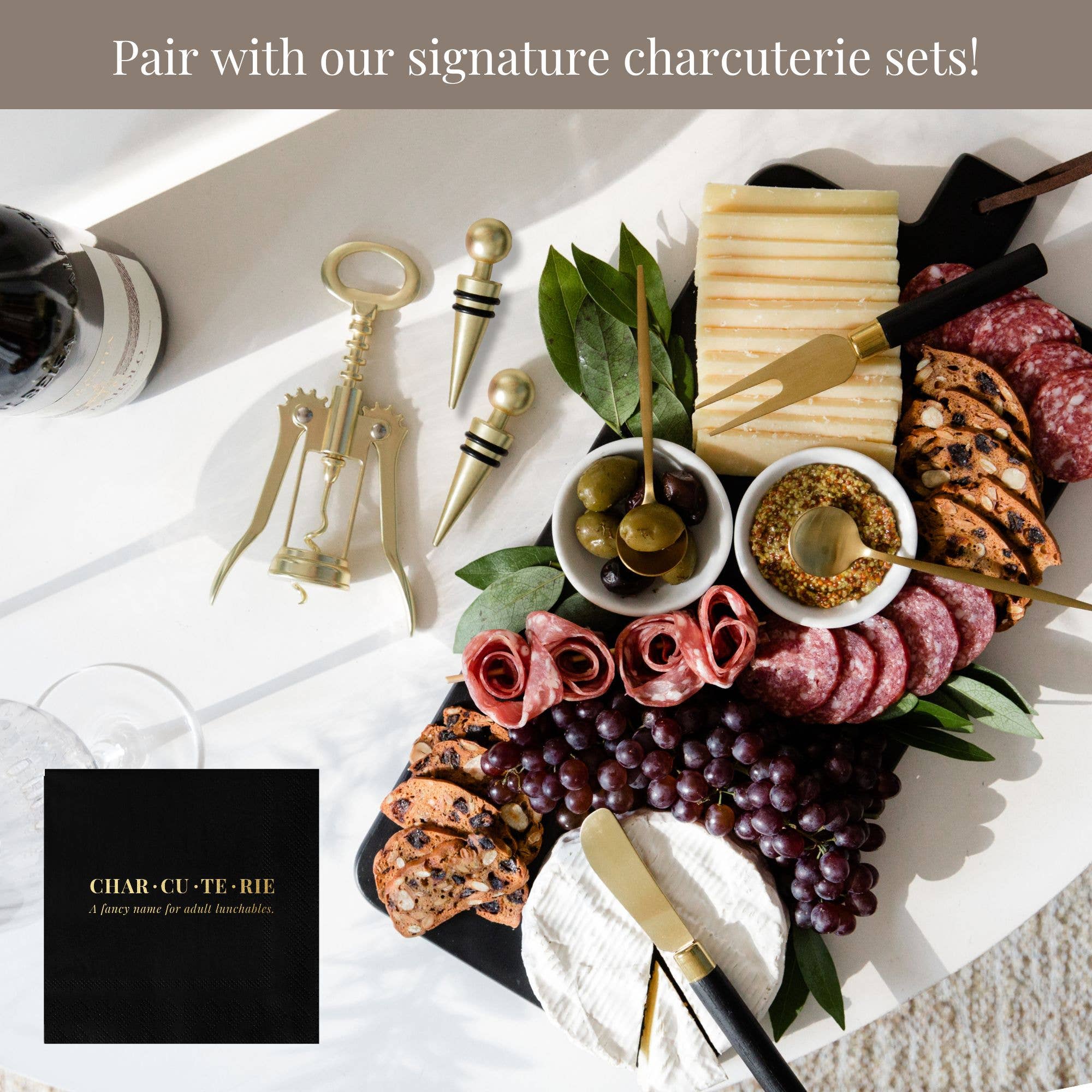HOST at HOME by The Bamboo Abode - Wholesale Disposable Napkin - Charcuterie Cocktail Napkin, Black and Gold - Set of 202