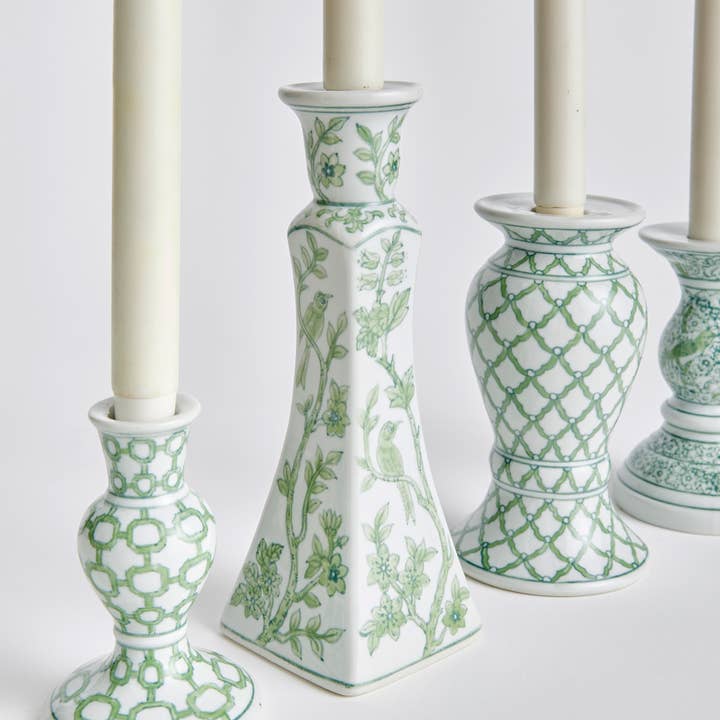 Green White Imperial Taper Holders, Set Of 5 for wholesale on Faire