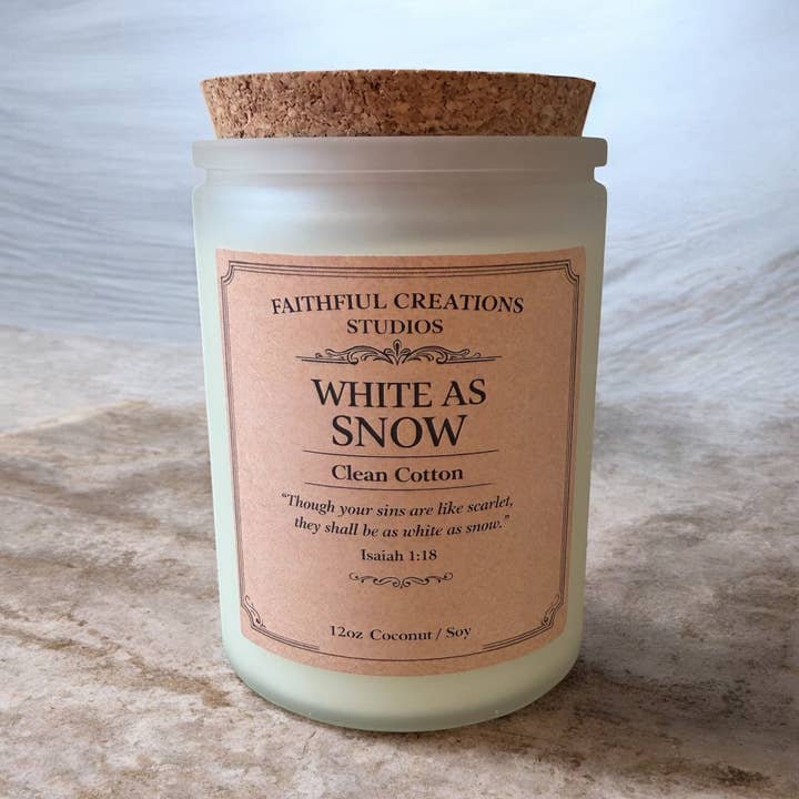 White as Snow – Clean Cotton | 12oz Coconut Soy Candle for wholesale by Faithful Creations Studios | Candles