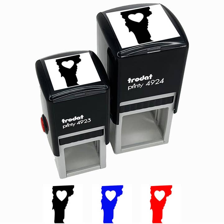 Tampon à encre en caoutchouc à encrage automatique de l'État du Vermont avec cœur pour la vente par Sniggle Sloth