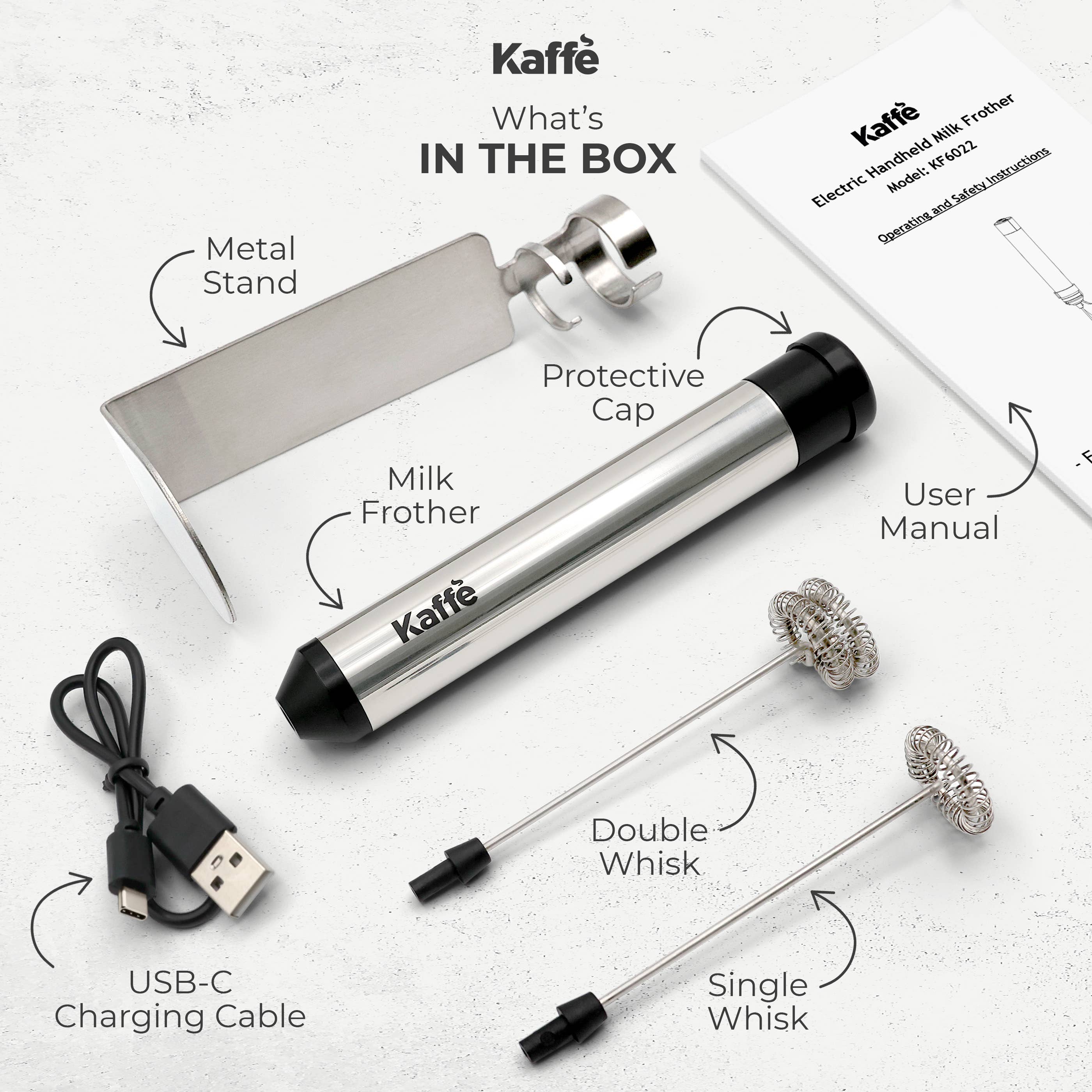 Kaffe - Wholesale Kitchen Tool/Gadget - Kaffe Handheld Milk Frother with Stand - USB Rechargeable1