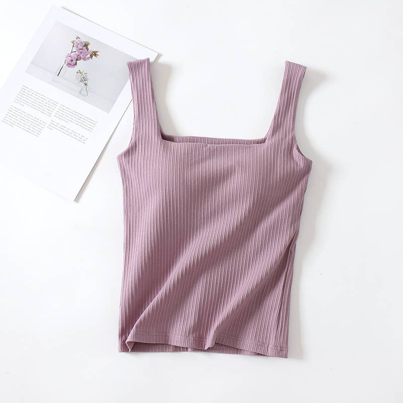 HIDDENBRAND - Wholesale Tank Top - Women's - Basic Essential cotton square neck rib tank top w self bra8