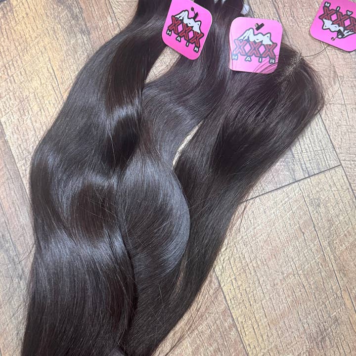 XXXHAIR LLC - Wholesale Hair Extensions - 2 Bundle Deal 18”,20” w/ FREE 22” HD 2*4 Lace Closure