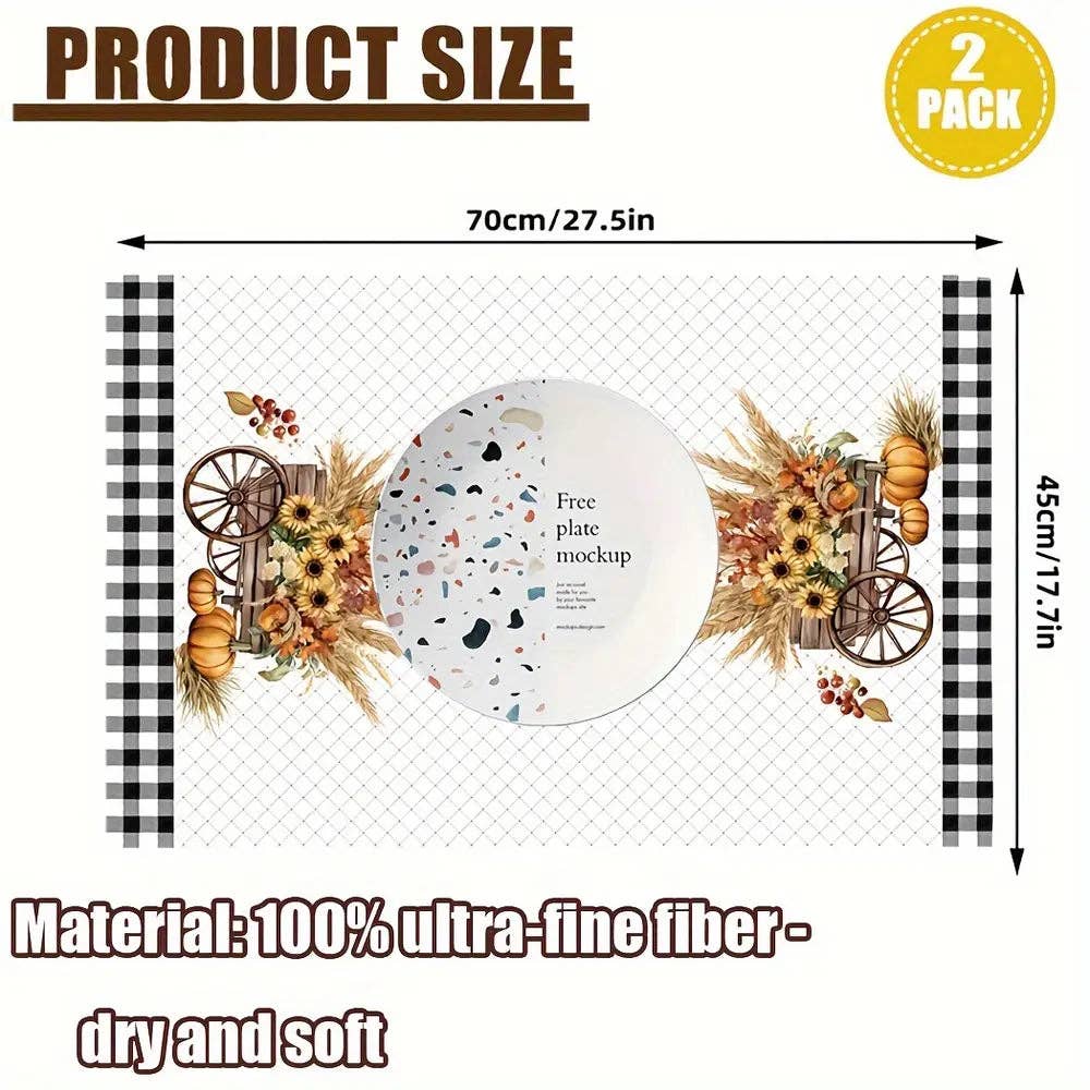 Huis Van Merken - Wholesale Tea Towel - 2pcs Autumn Harvest Kitchen Towels - Ultra Absorbent Microfiber, Sunflower & Pumpkin Design2