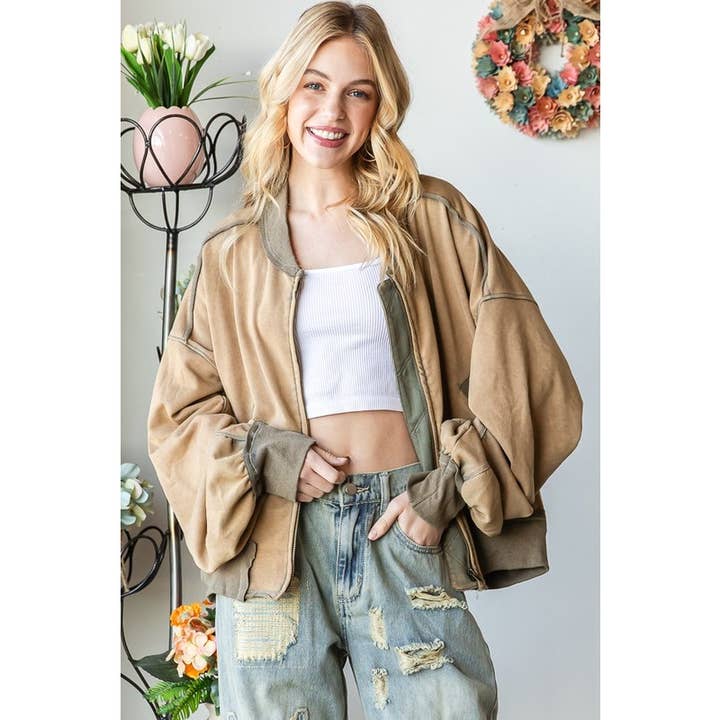 MINERAALGEWASSEN BOMBERJACK MET RITSSLUITING AAN DE VOORKANT voor wholesale door Oli&Hali