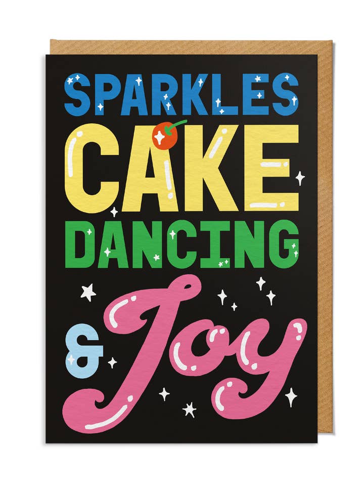 Celebration Card — "Sparkles, Cake, Dancing & Joy" for wholesale by SANDERS DE ROEPER