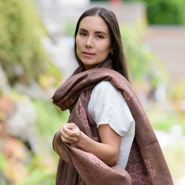 Ichcha - Wholesale Scarf - Women's - Handmade Block Print Terracotta Large Scarf | Autumn Breeze