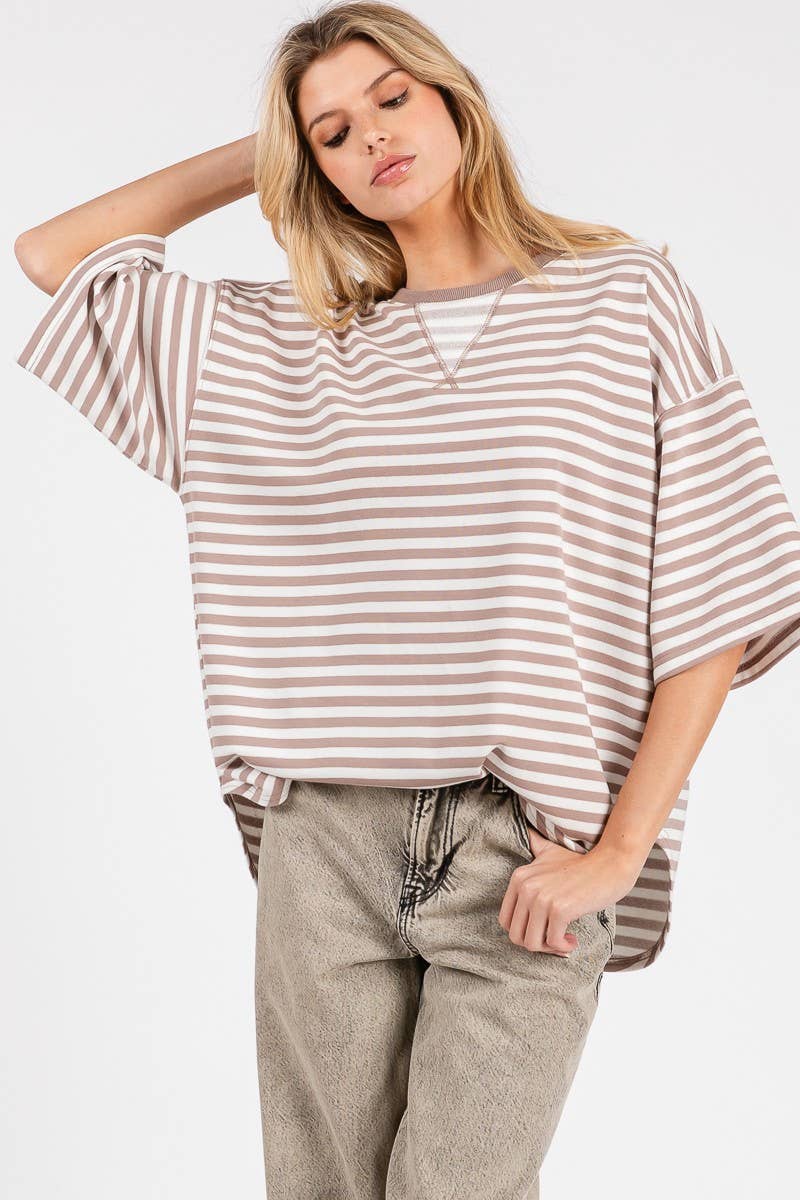 Sewn and Seen - Wholesale Tunic - Women's - STRIPED OVERSIZED SHORT SLEEVE TOP 42