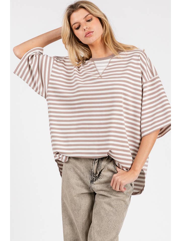 Sewn and Seen - Wholesale Tunic - Women's - STRIPED OVERSIZED SHORT SLEEVE TOP 42