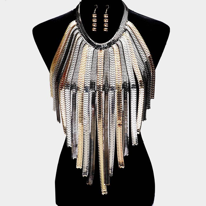 Sensibling Corp. - Wholesale Bib Necklace - Long Drop Wide Snake Metal Chain Metal Necklace
2