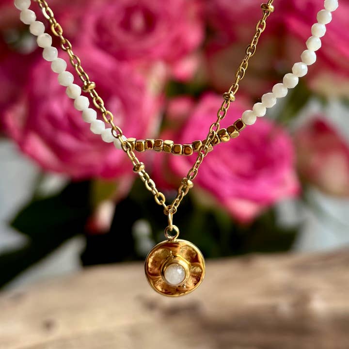 Pulseira de Disco Dourado com Madrepérola Banhada a Ouro 18ct por atacado de Ocean Ripples