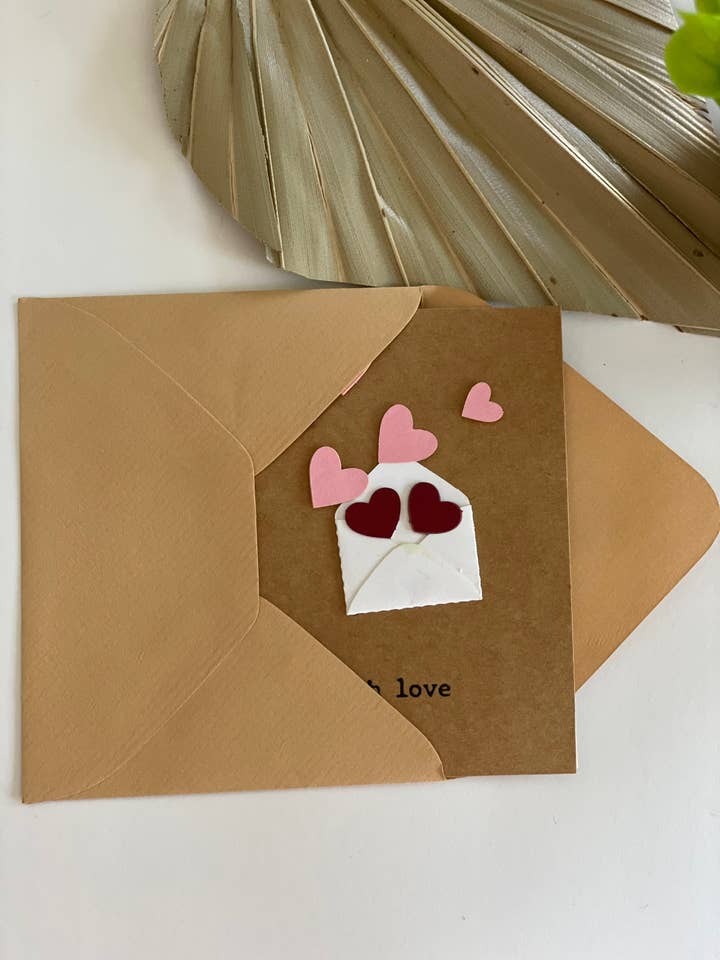 Carte de vœux de la Saint-Valentin, Carte de vœux faite à la main, 'Avec amour' pour la vente par ANJI