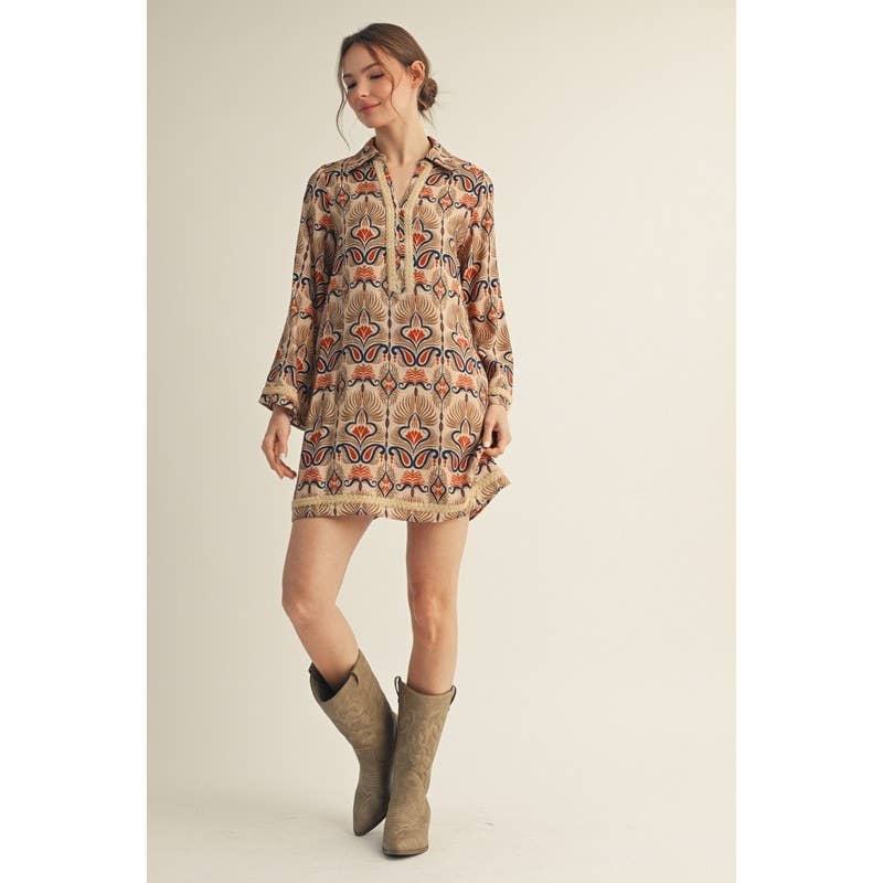 STYLE USA - Vente Robe – femme - NOUVELLE Robe droite à imprimé bohème2