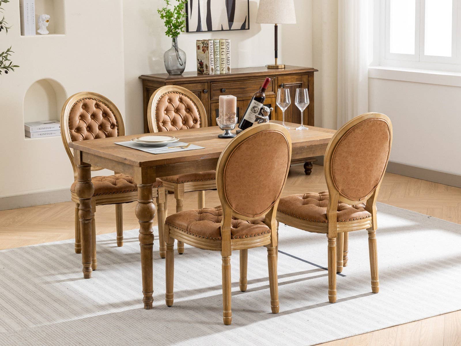 BlakOutlet - Vente Chaises - Ensemble de 2 chaises de salle à manger antiques en bois massif de style français19