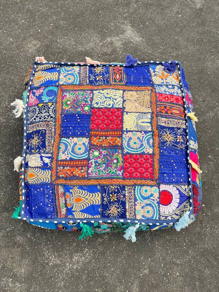 Handcrafted Embroidery Patchwork Vintage Floor Cushion for wholesale by GYPSY STUDIO