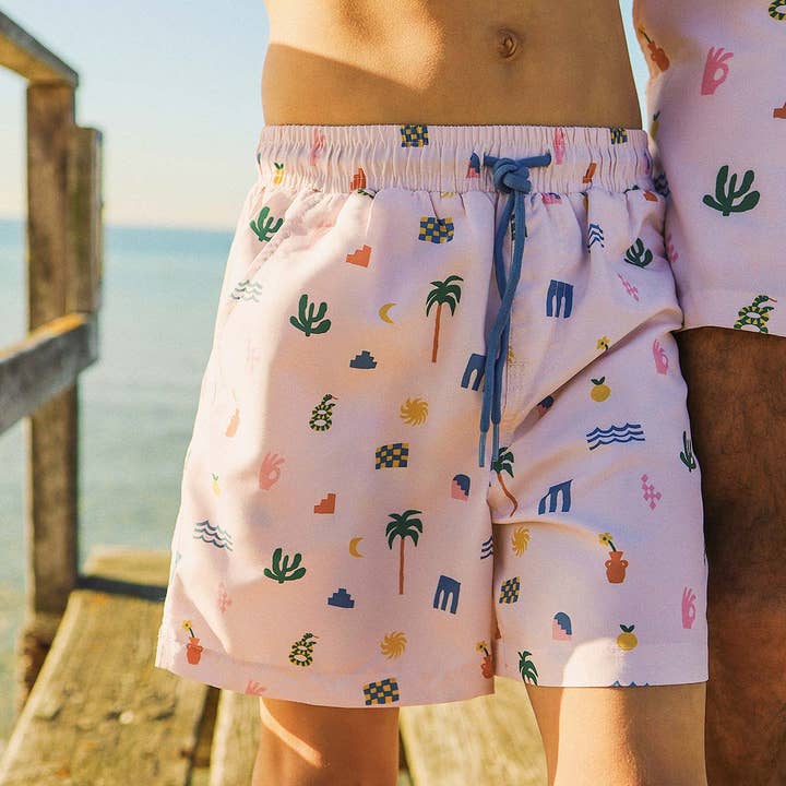 Zesty Zorba Boys Swim Shorts in Ecru for wholesale by Skwosh