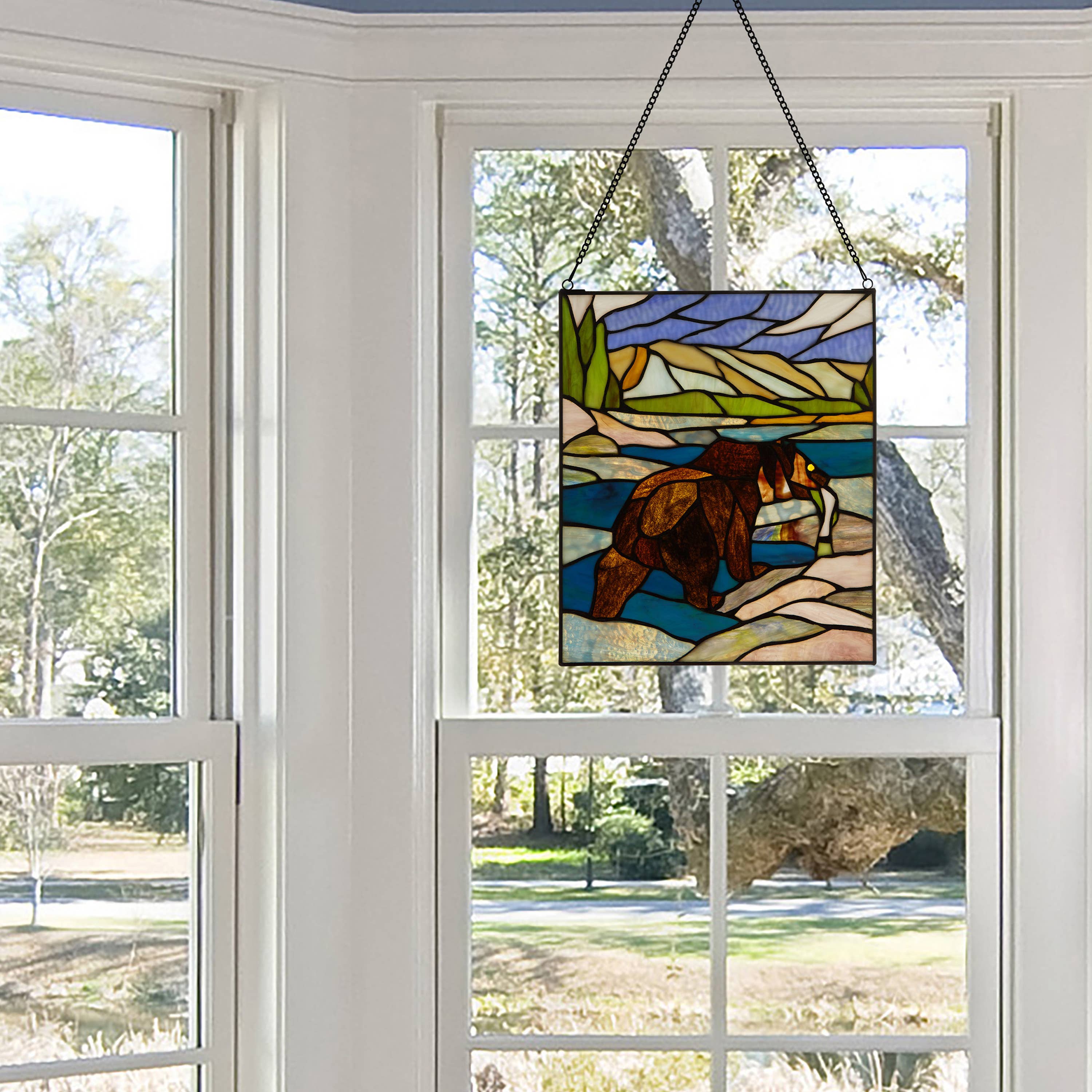 River of Goods - Wholesale Suncatcher - 14"H Brown Bear Stained Glass Window Panel