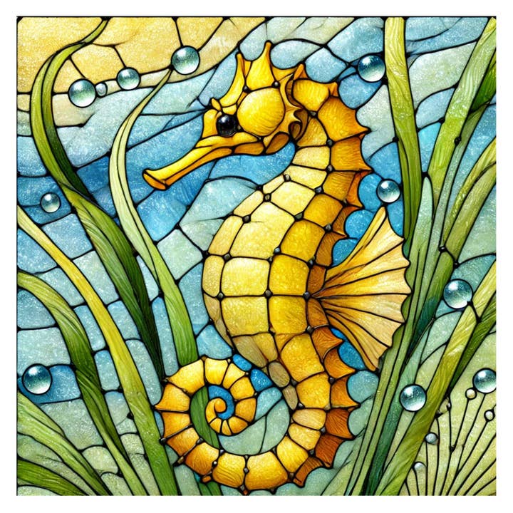 Pellicola per Finestra in Vetro Colorato, Cavalluccio Marino Dorato per la vendita all'ingrosso da parte di Cosmic Artware