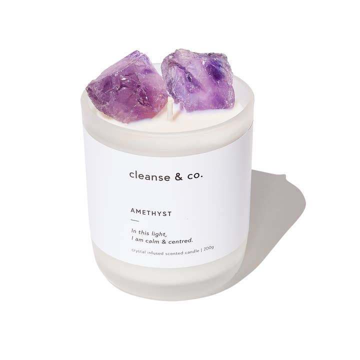 Cleanse & Co. - Wholesale Jar/Filled Candle - Amethyst Intention Crystal Candle - calm & centred1