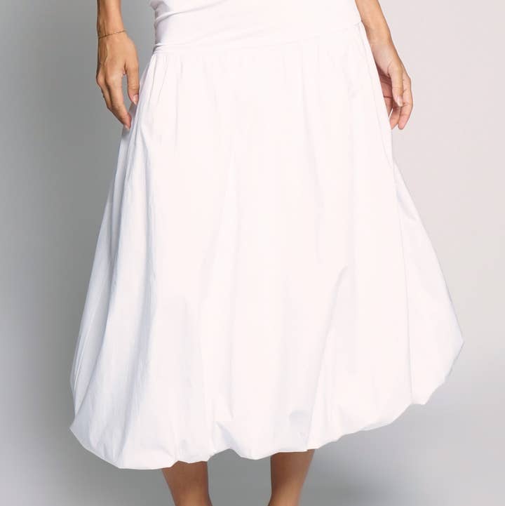 BALLOON HEM CONTRAST WAIST MIDI SKIRT for wholesale by Sans Souci