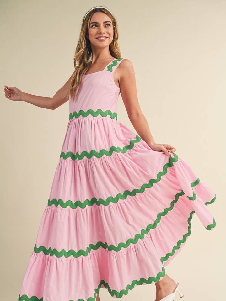 &MERCI - Wholesale Dress - Women's - TIERED RIC RAC TRIM MIDI DRESS MDR307429