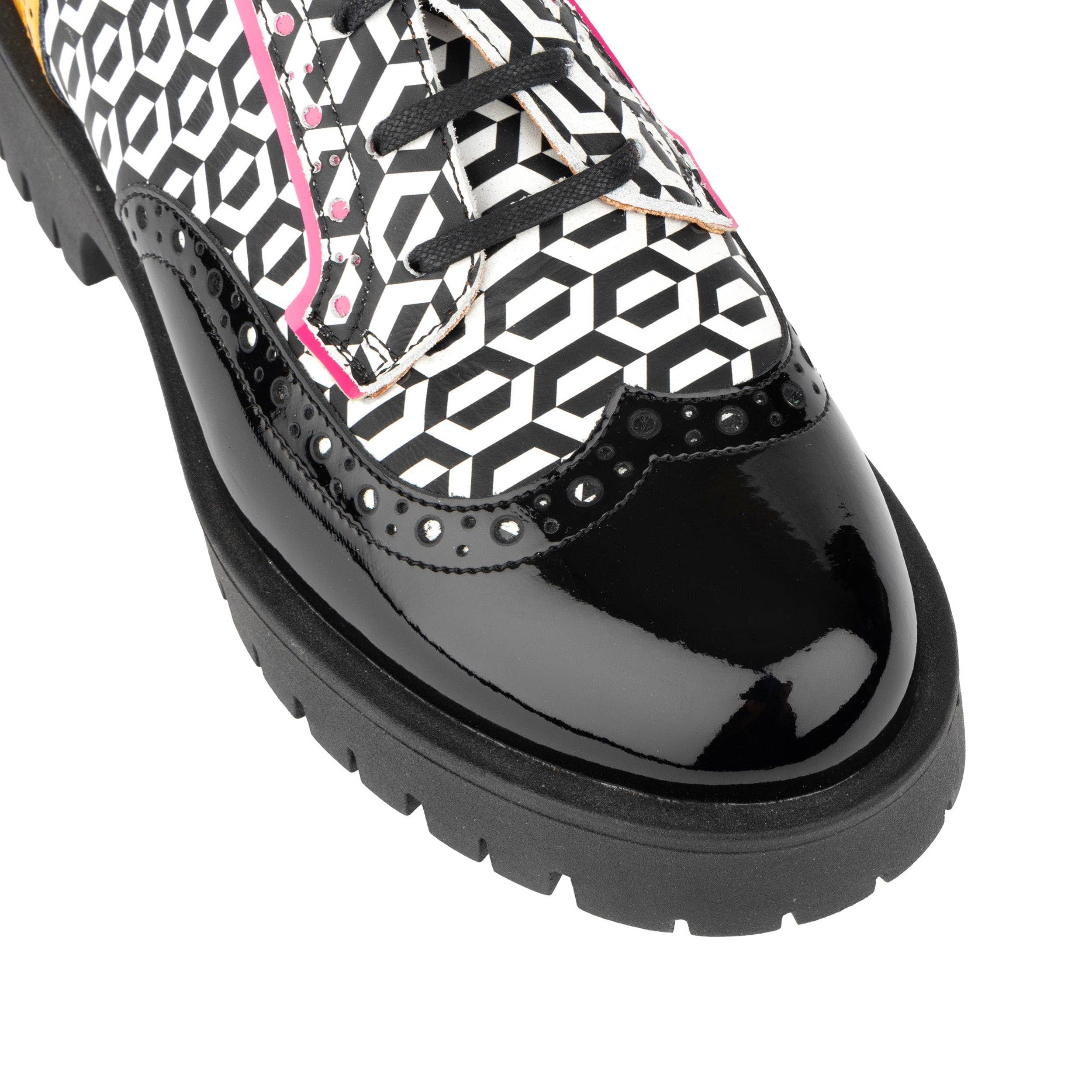 Embassy London – wholesale Brogue shoes – Women's – Artisan - Black & Yellow Hexa - Women's Leather Lace-up Shoe with Brogue Detailing6