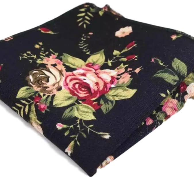 Vesper Zwart Bloemen Katoenen Pochet voor wholesale door Dickie Bow