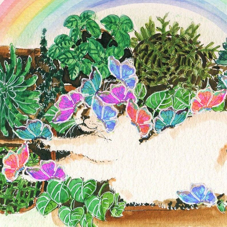 Liyana Studio - Wholesale Sympathy Card - Garden Rainbow Cat - Sympathy Card2