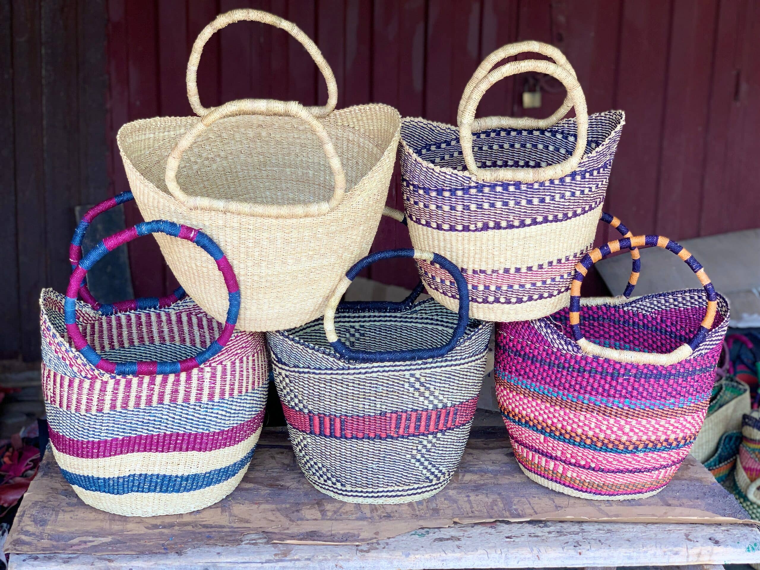 Tanga Baskets – wholesale Basket – Large Multi-Color U-shaped Bolga Market Baskets, Christmas 3