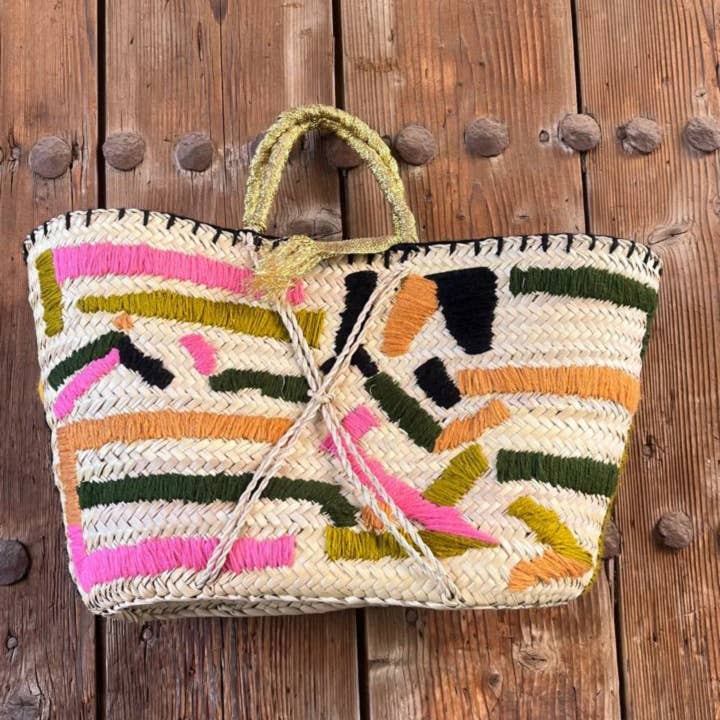 MARRAKECH METACRAFT LTD - Wholesale Beach Bag - French basket tote bag Aztec Tribal pattern