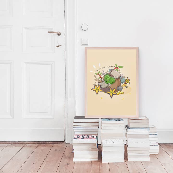 Sarah May Arts – wholesale Art print – Korok Backpack Art Print | Legend of Zelda Floral Art