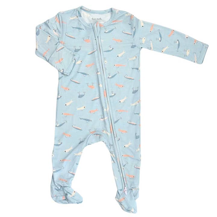 Footie Zippered One Piece in Gone Fishin' for wholesale by Dear Perli