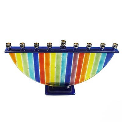Calypso Chile - Vente Bougeoirs - Menorah en verre fondu, fabriquée à la main, juive, arc-en-ciel0