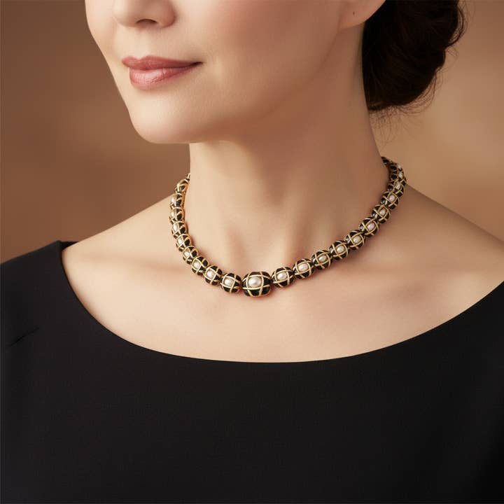 Vintage Gold-Plated Enamel and Pearl Necklace for wholesale by GirlyPirateCo