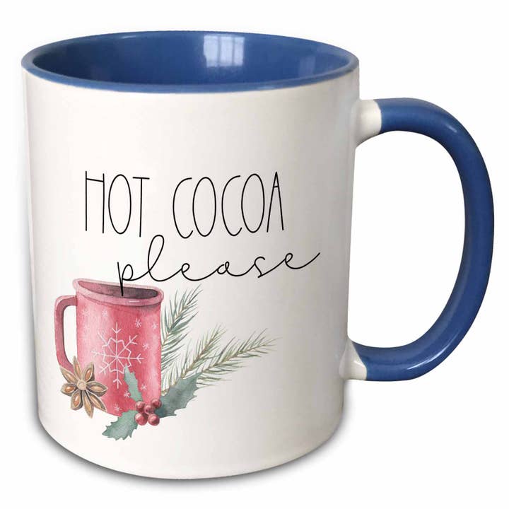 11oz Two-Tone Blue Mug Hot Cocoa Please for wholesale by 3dRose