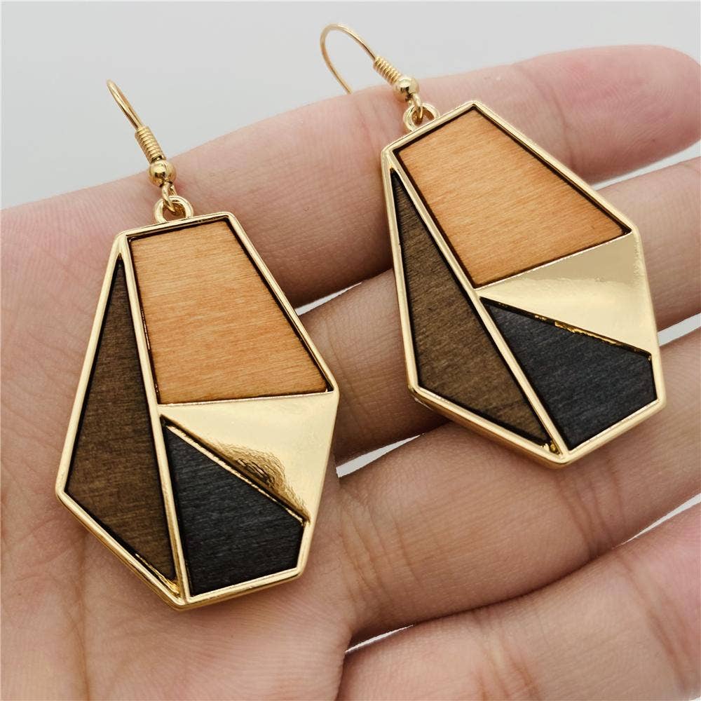 Mio Queena - Vente Boucles d'oreilles pendantes - Boucles d'oreilles en bois géométriques en bois8