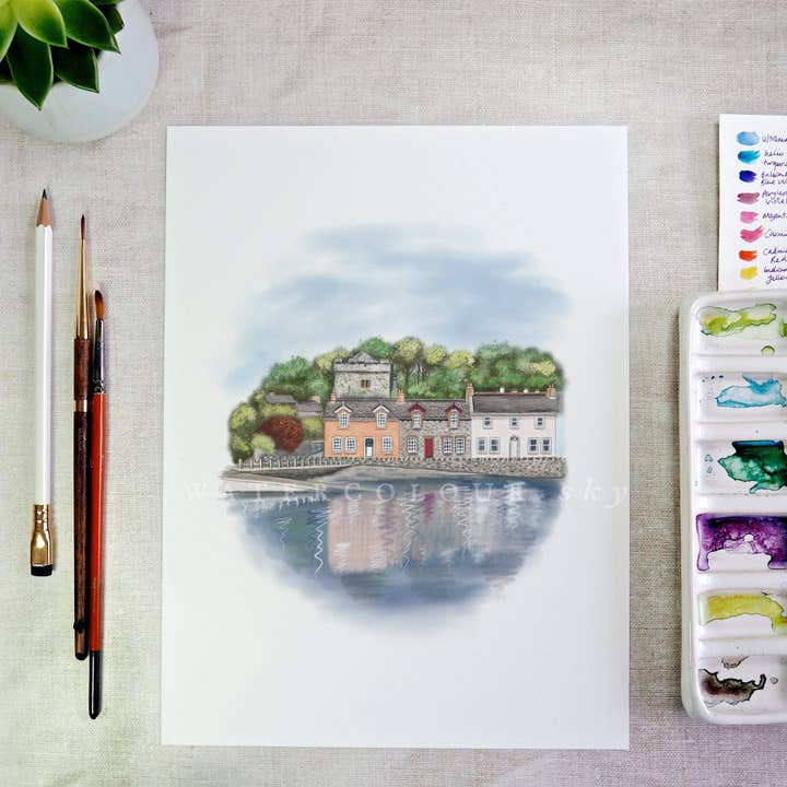 Watercolour Sky - Wholesale Art Print - Strangford Village Irish Landscape Print - STRFA52